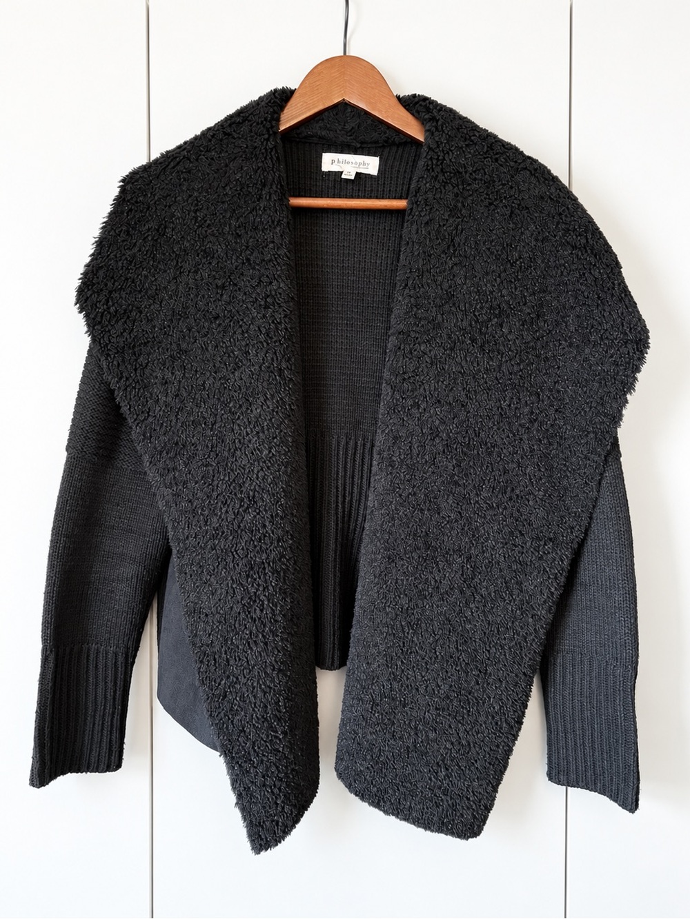 Philosophy Black Plush Shawl-Collar Open Cardigan